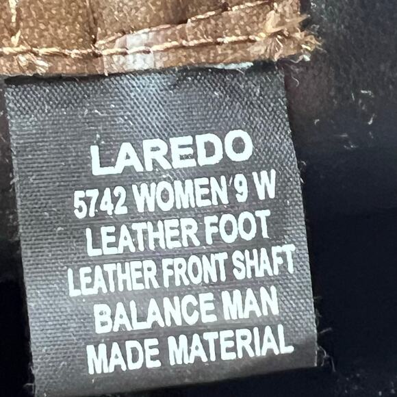 Laredo Lee Vamp Fox Leather Cowboy Pull On Boots Brown Women's US 9W Style 5742 - Picture 8 of 9